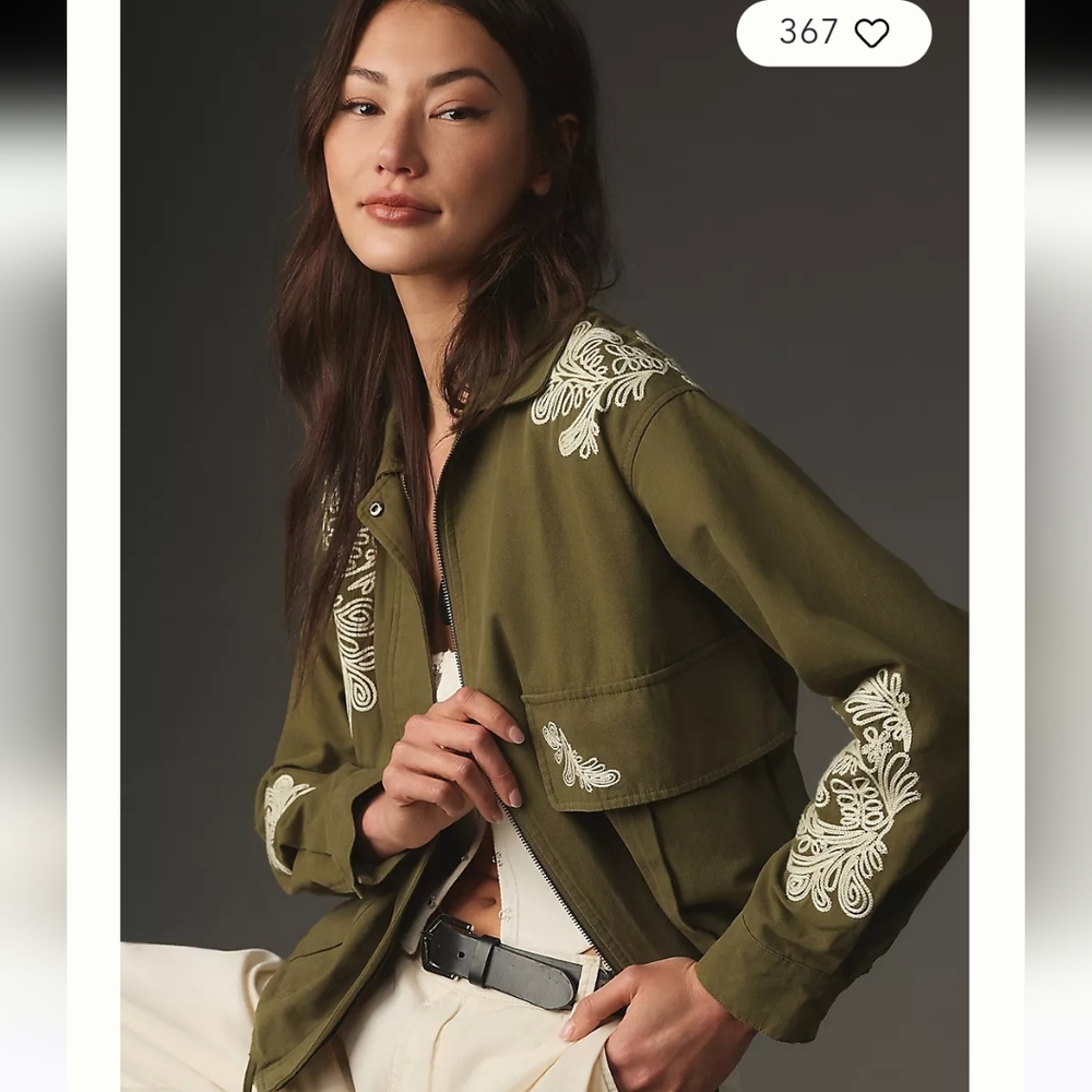 NWT XS Dolan Anthroplogie Embroidered Utility Jacket- FLAWED